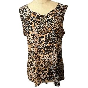 BYdesign Leopard Print Sleeveless Top Women L Gold Ring Hardware Stretch NWT